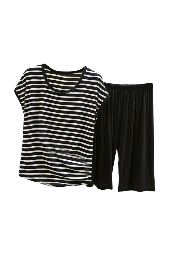 Two Piece Sets for Women Two Piece Short Set for Women Pj Sets for Woman Capri Sets Women 2 Piece Outfits Loungewear, Black XXL