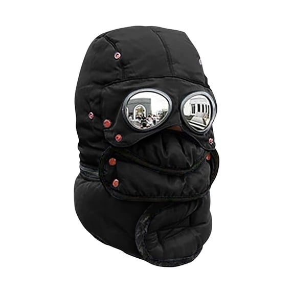 NMMUED Unisex Winter Trapper Hat with Goggles Thermal Quilted Balaclava Ski Mask Windproof Neck Warmer Black One Size