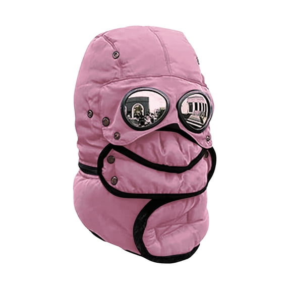 NMMUED Unisex Winter Trapper Hat with Goggles Thermal Quilted Balaclava Ski Mask Windproof Neck Warmer Pink One Size