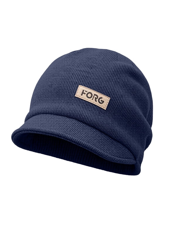 Unisex Winter Visor Beanie Hat for Men Women Warm Knit Brimmed Cap Ribbed Slouchy Hat Black One Size