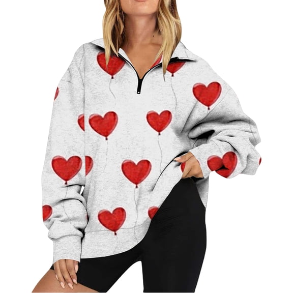 NMMUED Valentines Sweatshirts for Women Graphic Sweatshirts for Women Zip Up Love Print Women Love Quarter Zip Heart Sweatshirt Pullover Tops Y2k Tops Valentine's Day Clothing Light Pink 2