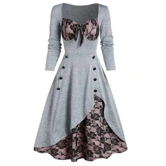 NMMUED Victorian Costume Women Gothic Outfits for Women Womens Halloween Apparel Bell Sleeve Dress Vintage Dress for Women Halloween Clothes for Women Long Sleeve Dress for Women Gray XL