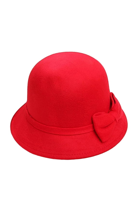 Vintage Felt Cloche Hat for Women Imitation Wool Flowers Bucket Cloche Bowler Hat Flat Brim Winter Spring Autumn Wedding Tea Parties Daily Wear Red 1 One Size