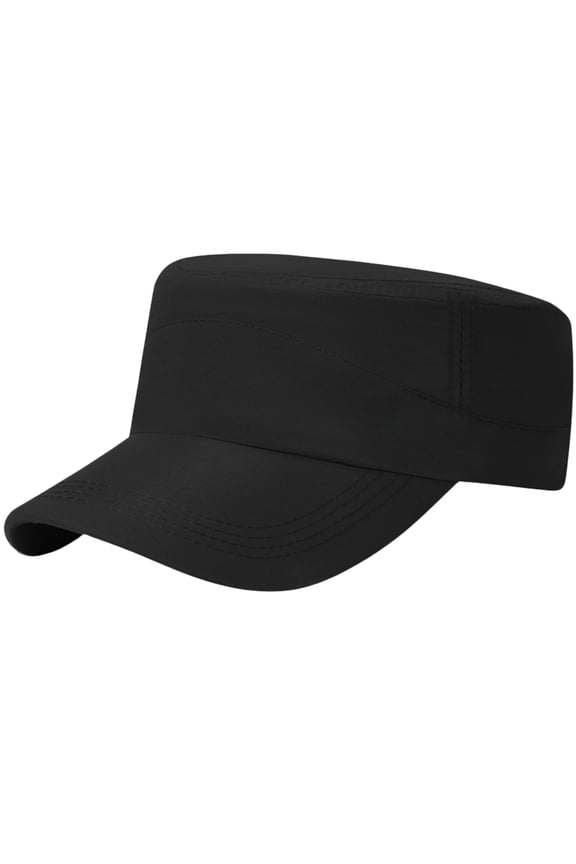 Washed Cotton Military Cadet Army Caps Sun Hat Vintage Flat Top Hat Black One Size