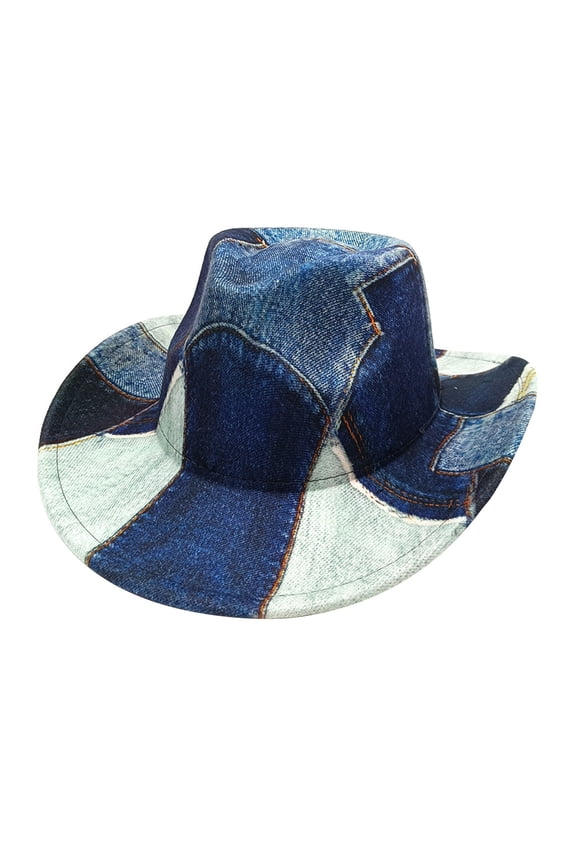 Western Cowboy Hat for Men Women Classic Roll Up Fedora Hat with Buckle Belt Blue M