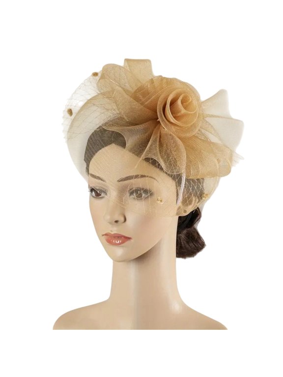 Wide Brim Fascinator Hats for Women Church Formal Dress Hat Feather Mesh Wedding Guest Garden Party Tea Party Elegant Hat Khaki