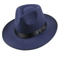 thumbnail image 1 of NMMUED Wide Brim Fedora Hats for Women & Men Classic Dress Panama Hat Adjustable Felt Hat with Band Navy One Size, 1 of 4