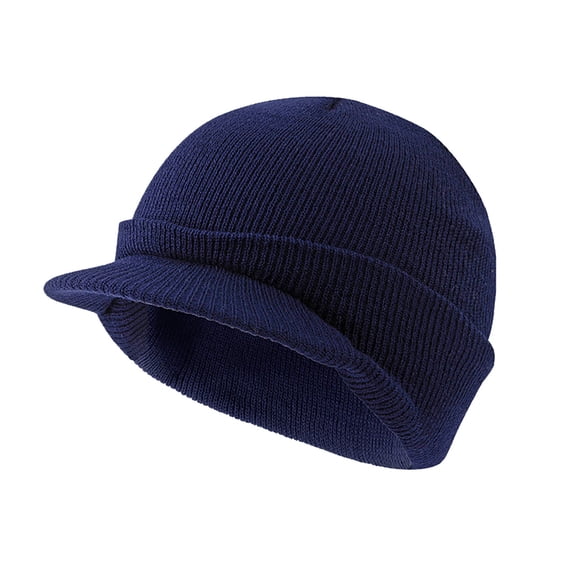 NMMUED Winter Beanie Hat with Brim Warm Knit Cuff Beanie Cap Watch Hat Navy One Size