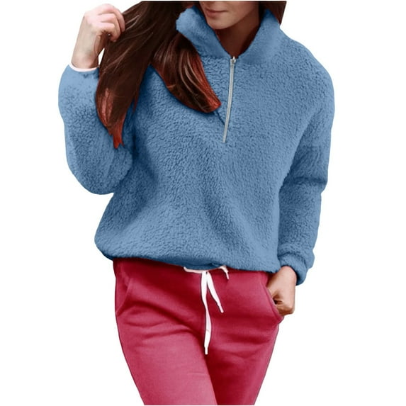 NMMUED Winter Clothing for Women, Womens Fall Clothing, Oversized Crewneck Sweatshirt Women, Warm Clothes for Women, Plain Sweatshirt Women, Blue L