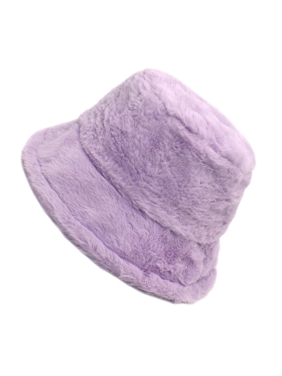 Winter Faux Fur Fuzzy Bucket Hat Fluffy Warm Fisherman Cap for Women A M