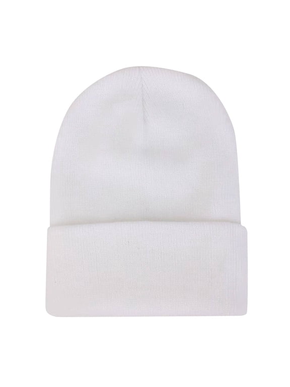 Winter Knit Hats for Women Men Warm Thermal Beanie Cuffed Skull Cap White L
