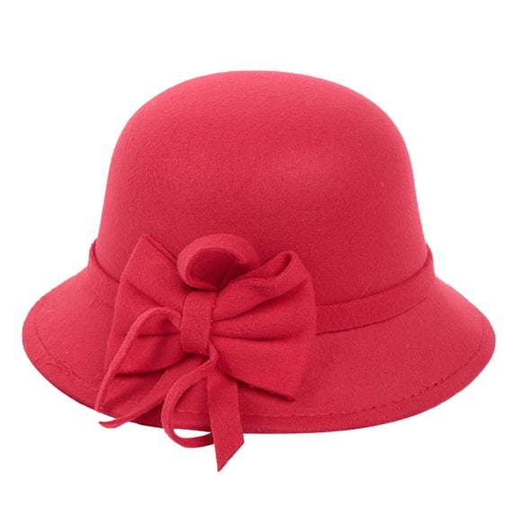 NMMUED Winter Warm Felt Cloche Hat for Women Vintage Bowknot Dress Cap Elegant Church Derby Hat Red One Size
