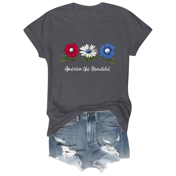 NMMUED Women 4th of July Shirt Going Out Tops for Women Loose Fit Red White and Blue Shirts for Women American Flag Shirt Usa Flag Shirt American Flag Outfits Women Dark Gray 3XL