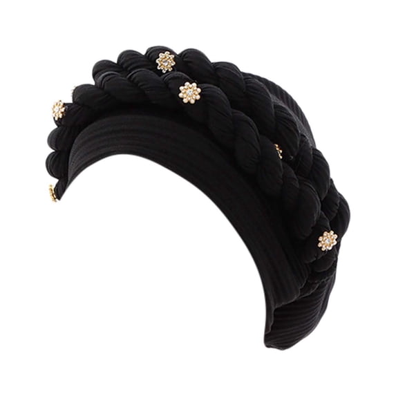 NMMUED Women African Turban Pre-tied Twisted Braid Beanie Headwrap Soft Lightweight Hair Cover Cap Black One Size