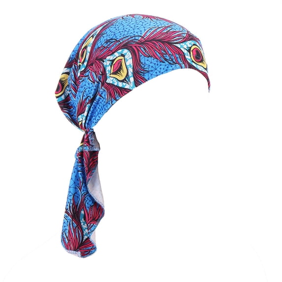 NMMUED Women African Turban Scarf Tail Beanie Headwrap Pre-tied Chemo Cancer Cap Hair Loss Cover Hat Blue One Size