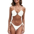 thumbnail image 1 of NMMUED Women Bikini Bathing Suits Two Piece Bikini Sets Halter Triangle Swimsuits Tie Side Bottom Swimwear Chic Summer Vacation Pool Party Tropical Wear Outfits White XXL, 1 of 5