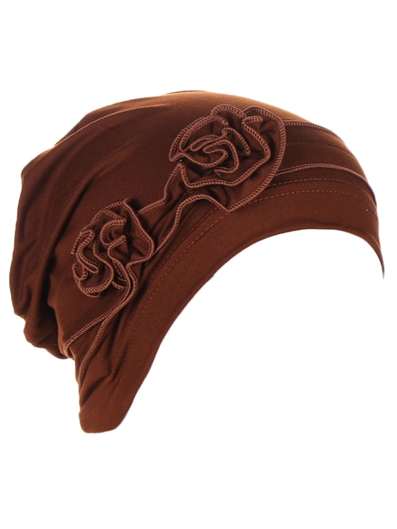 Women Chemo Cancer Turban Cross Front Headwrap Soft Beanie Hair Cover Pleated Bonnet Cap Accessories Coffee One Size