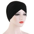 thumbnail image 1 of NMMUED Women Chemo Hair Loss Cap Criss Cross Turban Pre-tied Headwrap Soft Beanie Cancer Hat Sleep Bonnet Black One Size, 1 of 2