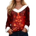 thumbnail image 1 of NMMUED Women Christmas Shirts Womens V Neck Tops Holiday Clothing for Women Womens Blouses Holiday Shirts for Women Long Sleeve Blouses for Women Christmas Tee Shirts for Women Wine S, 1 of 4