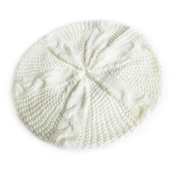 NMMUED Women Crochet Beret Solid Color Knit Beanie Hats Lightweight Ladies Slouchy French Beret Hats White One Size