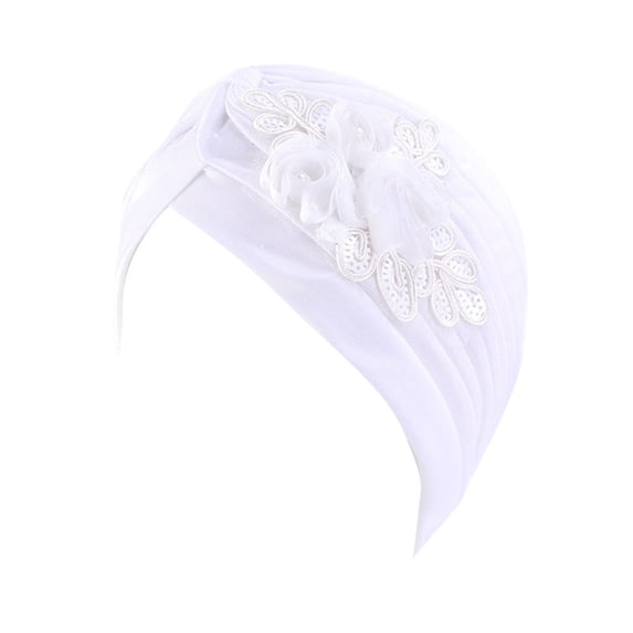NMMUED Women Flower Turban Chemo Cap African Pre-tied Headwrap Hair Loss Beanie Turban Hijab Hat Cover White One Size