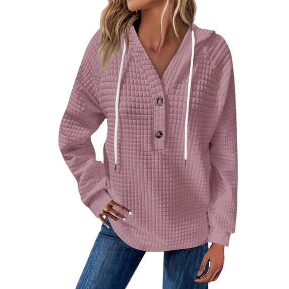 NMMUED Women Hoodies Waffle Hoodie Women Womens Hoodies Pullover Casual Sweatshirts for Women Y2k Hoodie Fall Hoodies for Women Plain Hoodie Light Pink S