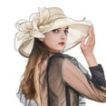 thumbnail image 1 of NMMUED Women Organza Church Derby Hat Wide Brim Sun Hats for Wedding Tea Party Fascinator Hat Beige One Size, 1 of 6