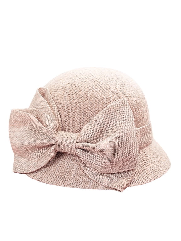 Women Sun Straw Hat Cloche Hat Summer Hat for Women 1920s Vintage Hat Foldable Packable for Beach Vacation Pink One Size
