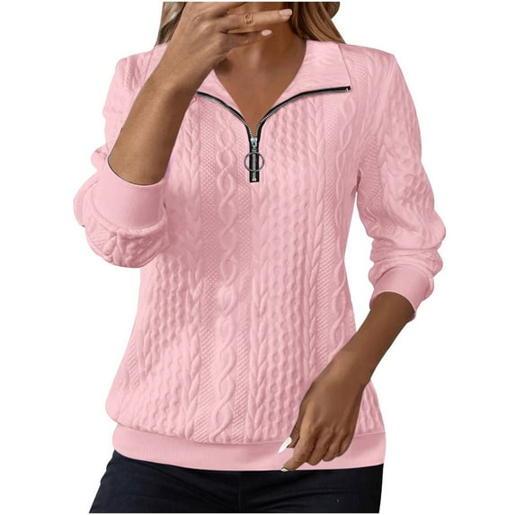NMMUED Women Sweatshirts Quarter Zip Pullover Women Pullover Sweatshirts for Women 1/4 Zip Pullover Women Womens Pullover Sweatshirt Soft Sweatshirts for Women Fall Sweatshirts for Women Pink L