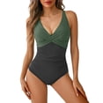 thumbnail image 1 of NMMUED Women Tummy Control One Piece Swimsuit Push Up Bathing Suit Full Coverage Slimming Swimwear Dark Green L, 1 of 5