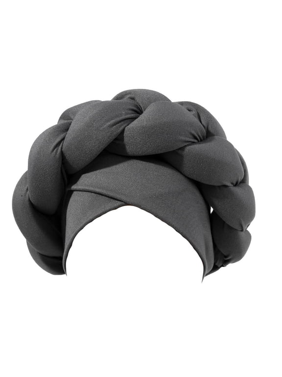 Women Twisted Braid Turban Cap Pre-tied African Headwrap Soft Chemo Beanie Sleep Bonnet Hat Gray 1 One Size