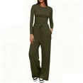 thumbnail image 1 of NMMUED Women's 2 Piece Matching Lounge Set Long Sleeve Side Ruching Top Wide Leg Drawstring Pants Set with Pockets Travel Outfits for Women Green XL, 1 of 6