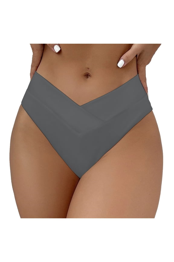 Women's Bikini Bottoms V-cut Swimsuit Bottoms High Leg Bathing Suit Bottoms Cheeky Solid Swimwear Flattering Summer Beach Vacation Poolside Resort Wear Gray S