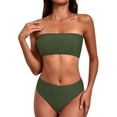 thumbnail image 1 of NMMUED Women's Bikini Sets Two Piece Bathing Suits Bandeau Strapless Swimsuits High Waisted Swimwear Solid Color Tube Top Bathing Suit Summer Vacation Poolside Beachwear Army Green L, 1 of 2