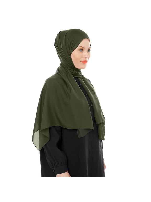 Women's Chiffon Hijab Premium Lightweight Muslim Headscarf Solid Color Modest Shawl Wrap Army Green One Size