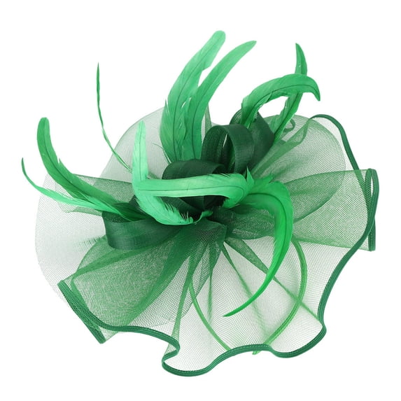 NMMUED Women's Church Fascinator Hat Formal Dress Hat Mesh Netting Feather Detail Wedding Guest Garden Party Tea Party Headwear Green