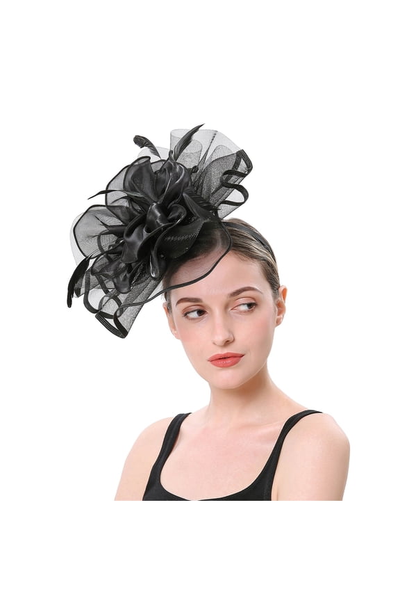 Women's Church Hat Fascinator Formal Dress Hat with Mesh Feather Wedding Guest Garden Party Tea Party Elegant Headpiece Black