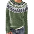 thumbnail image 1 of NMMUED Women's Fair Isle Sweaters Heart Printed Long Sleeve Crew Neck Loose Casual Pullover Sweater Army Green L, 1 of 4