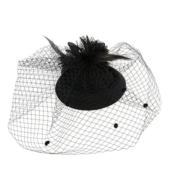 NMMUED Women's Fascinator Hat Church Formal Dress Hat Feather Mesh Netting Wedding Guest Garden Party Tea Party Elegant Ladies Headwear Black