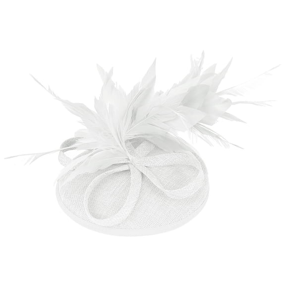 NMMUED Women's Fascinator Hat with Feathers Church Formal Dress Hat Large Feather Mesh Netting Wedding Guest Garden Party Tea Party Elegant Ladies Headwear White