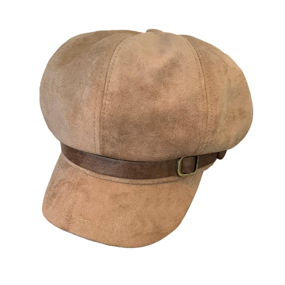 NMMUED Women's Faux Suede Newsboy Cap Vintage Baker Boy Hat with Buckle Strap Cabbie Cap Fall Winter Khaki One Size