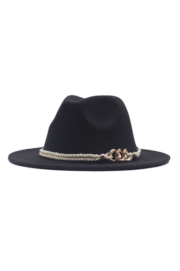 Women's Felt Panama Hats Classic Wide Brim Fedora Hats for Women with Belt Buckle Black One Size