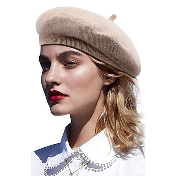 NMMUED Women's French Beret Hat Classic Solid Color Artist Cap Vintage Winter Beanie Beige M