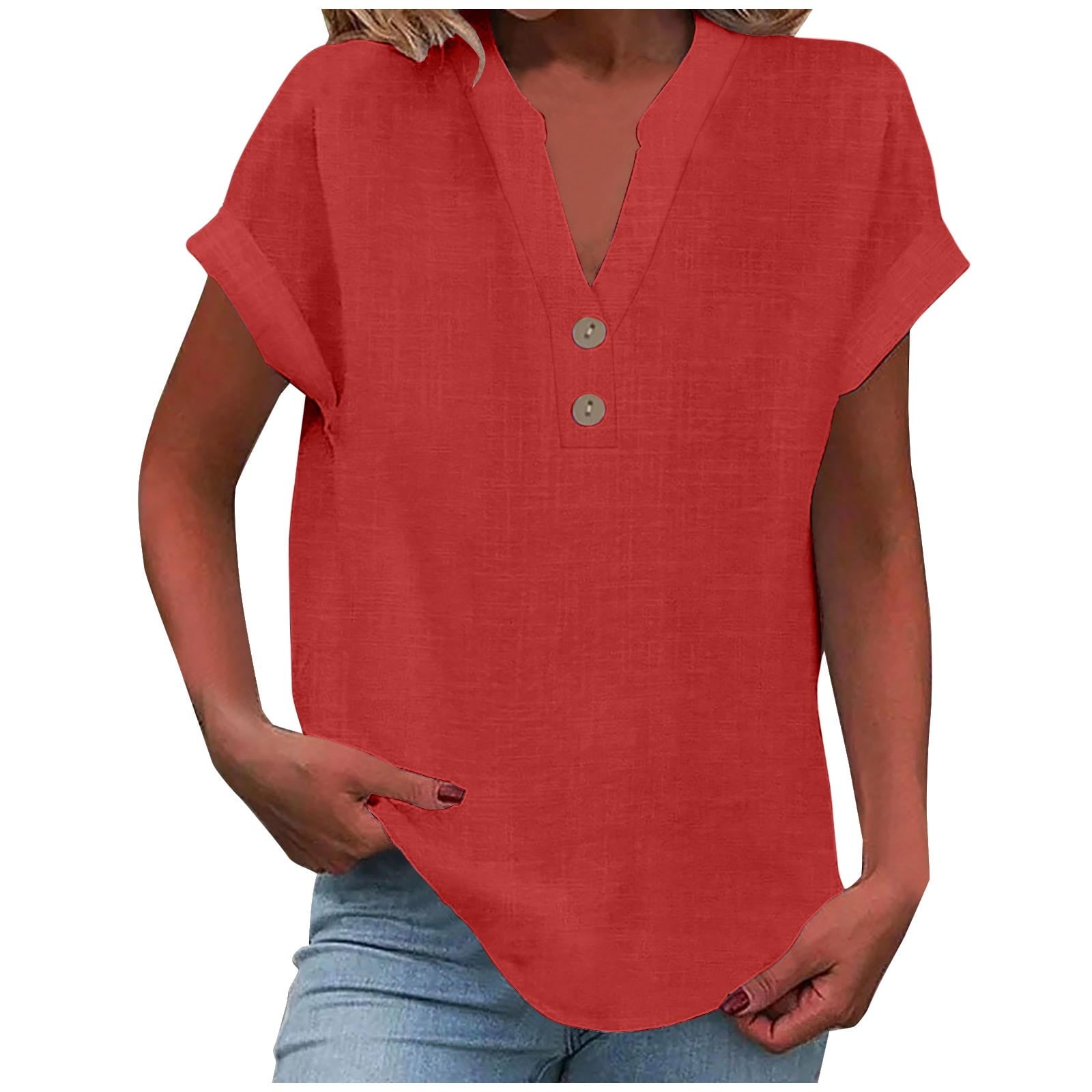 NMMUED Women's Linen Tops Flowy Tops for Women Solid Color Gauze Shirts ...