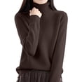 thumbnail image 1 of NMMUED Women's Mock Turtleneck Knit Sweaters, Crew Neck Long Sleeve Tops Lightweight Thermal Pullover Basic Shirts Brown L, 1 of 6