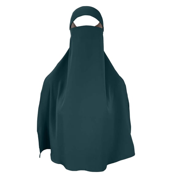 NMMUED Women's Modest Niqab Long Khimar Face Cover Hijab Solid Color Islamic Prayer Garment Wrap Army Green One Size