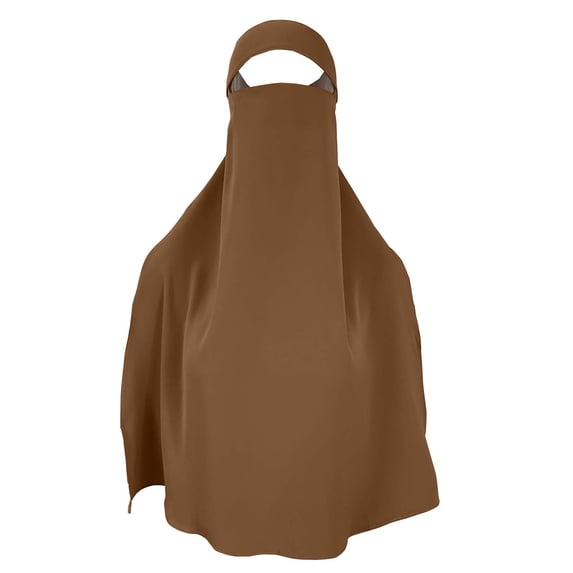 NMMUED Women's Modest Niqab Long Khimar Face Cover Hijab Solid Color Islamic Prayer Garment Wrap Brown One Size