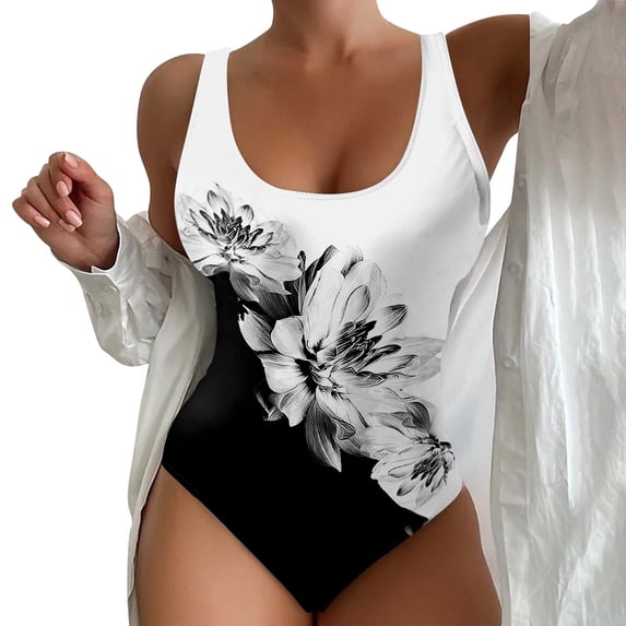 NMMUED Women's One Piece Swimsuits Tummy Control Bathing Suits Optical Illusion Slimming Swimwear Striped Full Coverage Summer Beach Vacation Resort Wear Black L