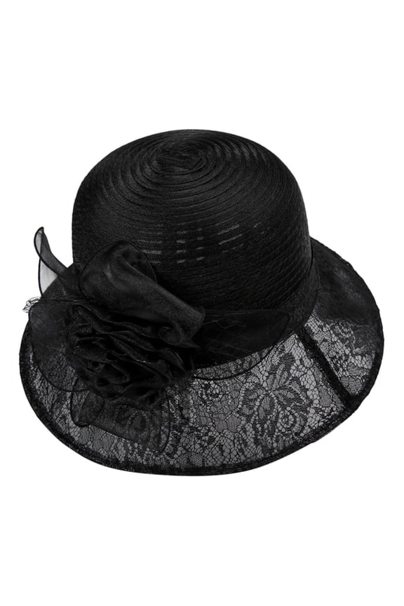 Women’s Organza Church Tea Party Wedding Fascinator Derby Hat Wide Brim Sun Hats Black One Size