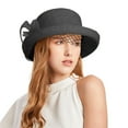 thumbnail image 1 of NMMUED Women’s Organza Church Tea Party Wedding Fascinator Derby Hat Wide Brim Sun Hats Black One Size, 1 of 5